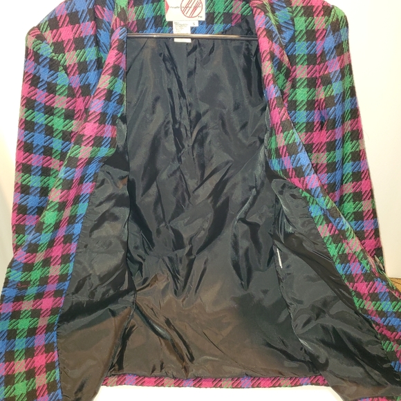 RTW Bright Multicolor Plaid Blazer Sz Sm Jacket Retro Wool Acrylic Polyester - Picture 6 of 14